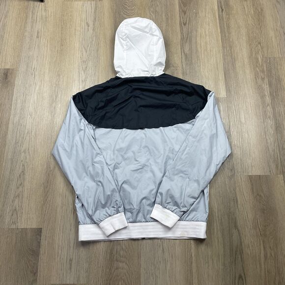 Nike Jacket Mens Medium Black White Gray Hooded Windbreaker Full Zip Colorblock - Picture 7 of 15